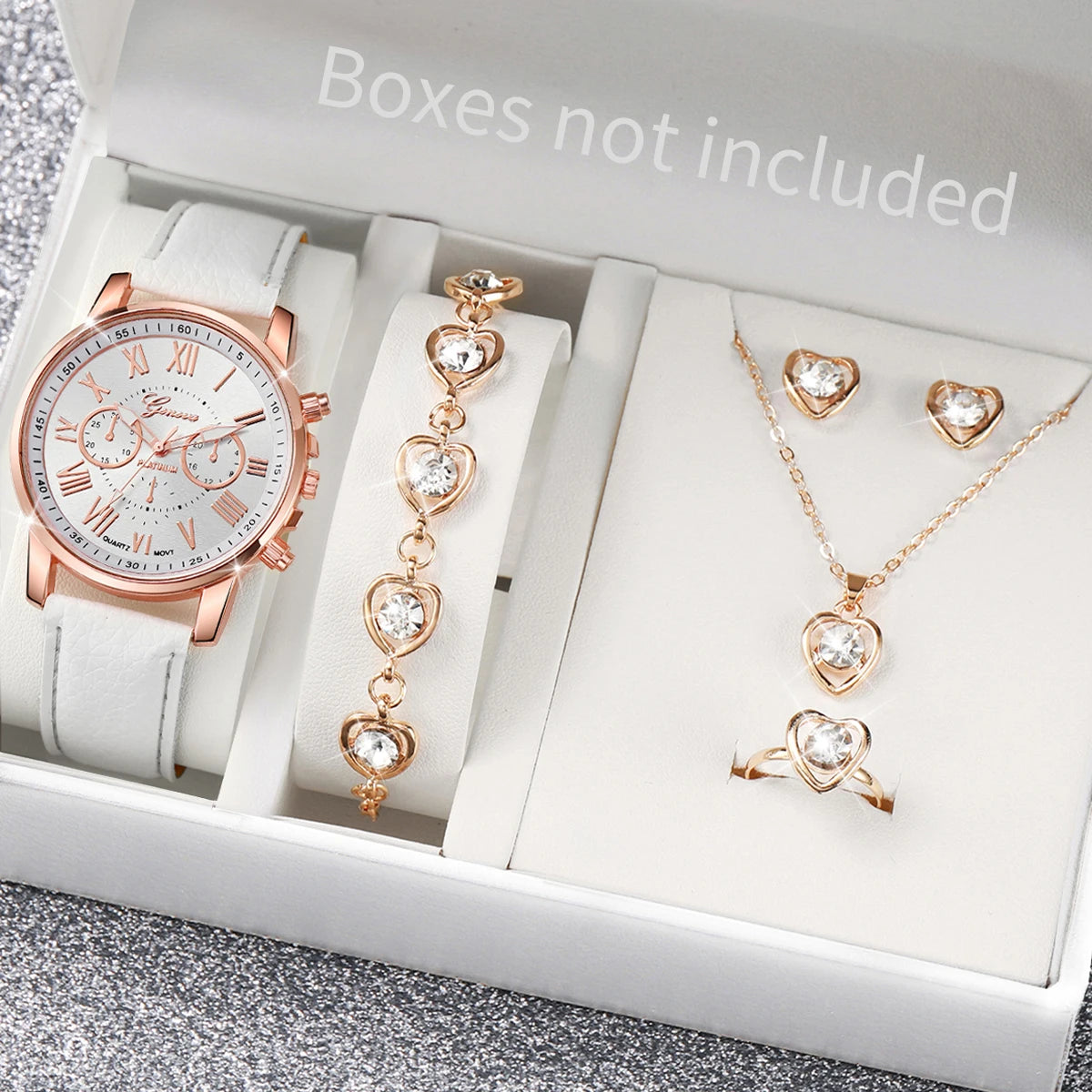 Luxury Women’s Watch & Jewelry Set – 5PCS Pink Elegance Collection