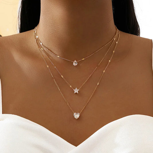 Elegant Zircon Pendant Necklace – Multilayer Choker for Women