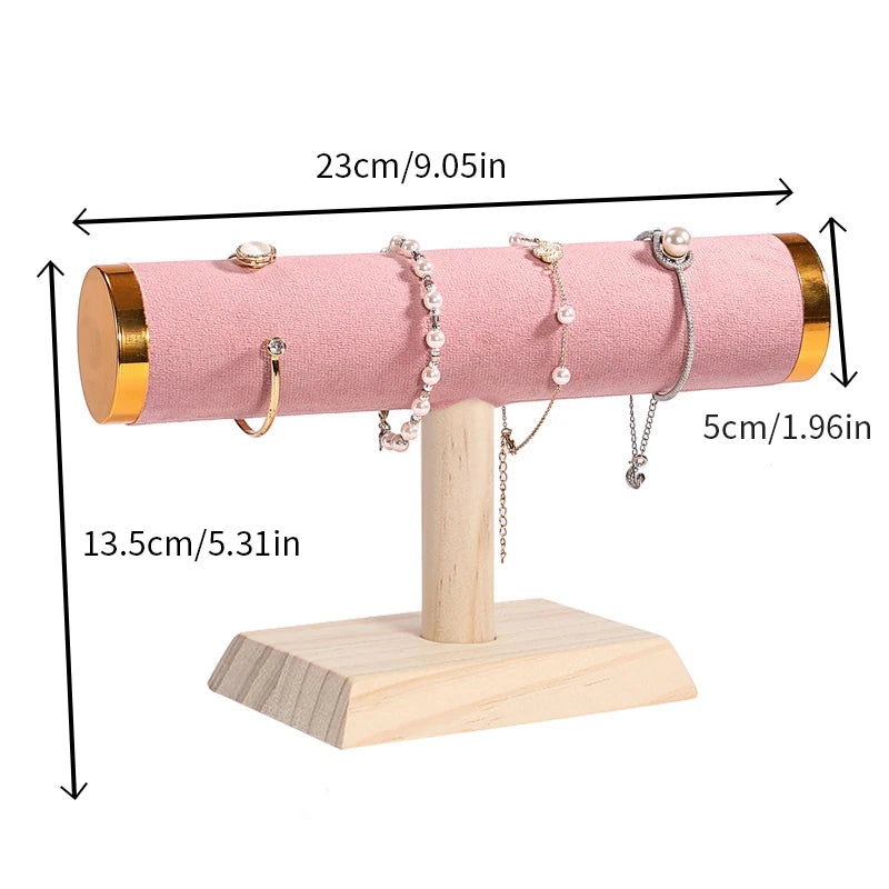 Luxury Wooden T-Bar Jewelry Display Stand – Velvet Base for Watches, Bracelets, Necklaces & Accessories