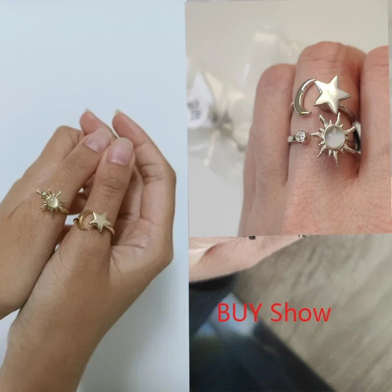 Anti-Stress Spinner Ring for Women - Sunflower & Star Anxiety Relief Jewelry - Free Shipping