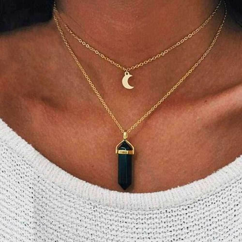 Obelisk Crescent Moon Necklace – Double Layer Choker