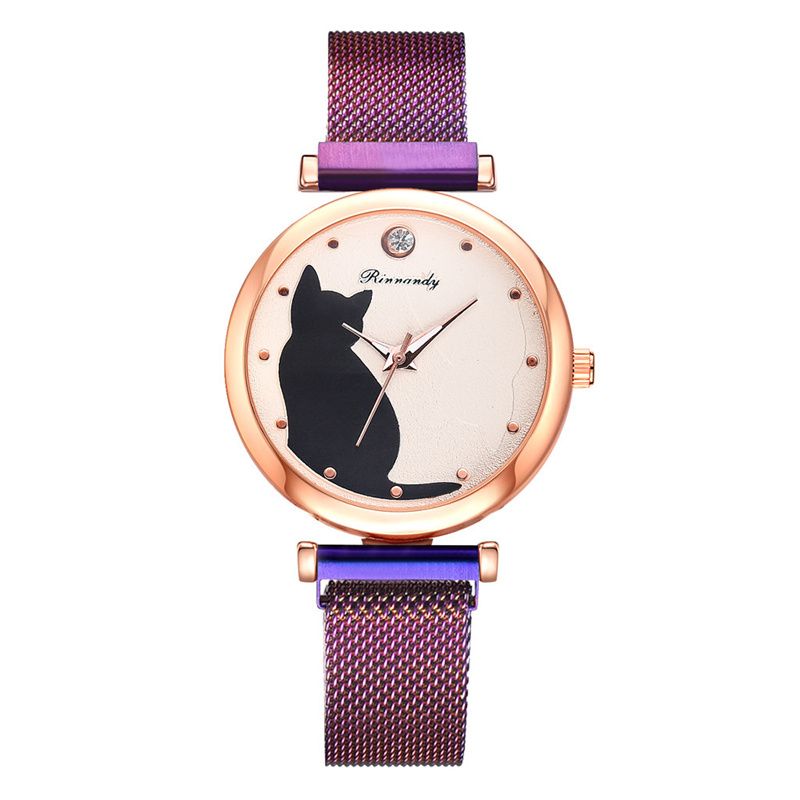 ✨ Women’s Fashion Quartz Watch – Purple Mesh Belt with Cute Cat Dial ✨