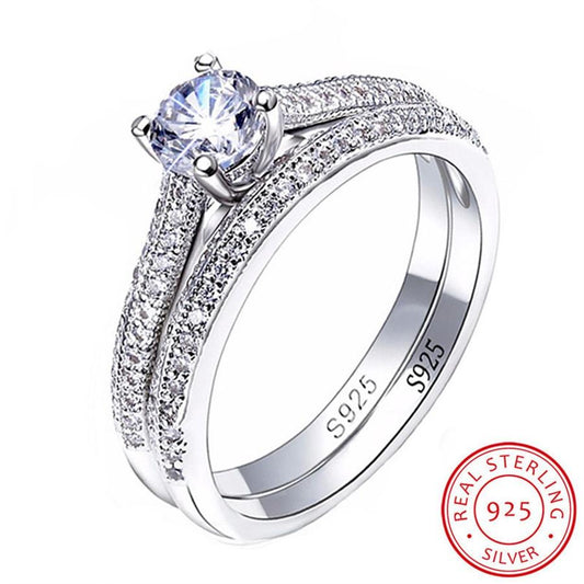 Fine Jewelry 100% Original 925 Silver Rings Set for Women Cubic Zircon